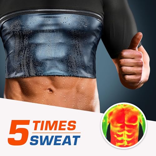 Cimkiz Men's Waist Trainer Sauna Suit Shirt, Gym & Exercise Compression Vest, Sweat-Boosting Workout Top - color: Blue, size: X-Large