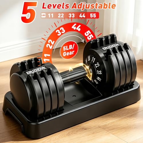 25/55lb Pair Adjustable Dumbbell Set, Adjustable Dumbbells Set of 2, 5 in 1/10 in 1 Free Weights Dumbbells Set with Anti-Slip Texture Handle, Weight Set For Home Gym Suit both Men and Women - color: Black 55LBS Pair