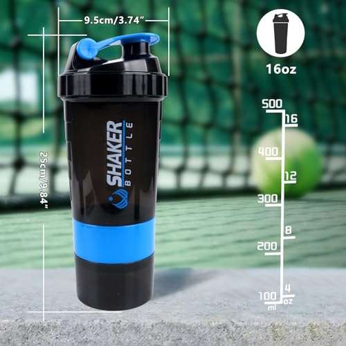 XTK 16OZ Bottle, Shaker Water Bottle with Protein Powder Storage, Mix Ball, Leak Proof for Fitness and Sports Activities, BPA Free - color: BLUE