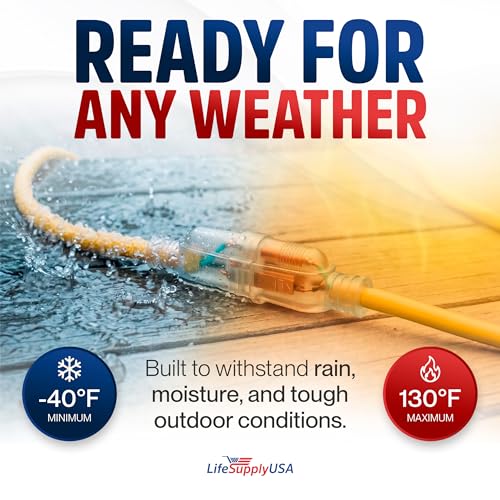 25ft Outdoor/Indoor Extension Cord 12/3 Gauge Extra Heavy Duty 3 Prong SJTW, Waterproof, Flexible Cold-Resistant Long Power Cord,15A 125V 1875W, Yellow by LifeSupplyUSA - color: Yellow, size: 25 FT, style: 12AWG
