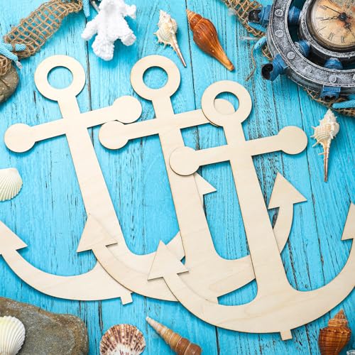Anglechic 12 Pack 12 Inch Blank Anchor Cutout Unfinished Wood Anchor Slices Wooden for Crafts Summer Shaped Ornaments Door Hanger Decor for Summer Home Party Decoration Craft Project - color: Anchor
