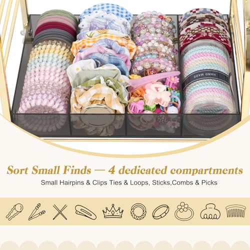 Keebofly Acrylic Hair Accessories Organizer, Versatile Headband Holder Stand for Scrunchies, Bows, Claw Clips, Hair Tie, Compact Hair Organizer Storage for Girls, Women, Babies, Amber & Gold-Plated - color: Amber Acrylic & Gold-Plated