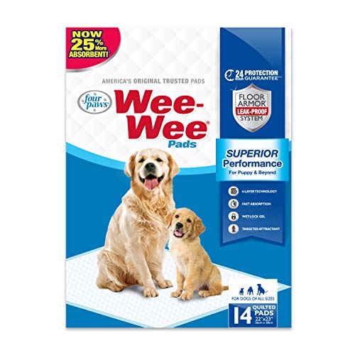 Four Paws Wee-Wee Superior Performance Unscented Pee Pads for Dogs & Puppies, Quilted Leak-Proof Dog Housebreaking Potty Training Floor Protection, 22" x 23", 14 Count - size: 14 Count