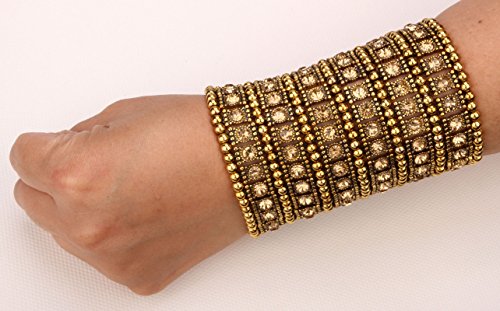 YACQ Women's Multilayer Wide Stretch Cuff Bracelets Fit Various Wrist Sizes - Soft Elastic Band - Lead & Nickle Free - color: Gold