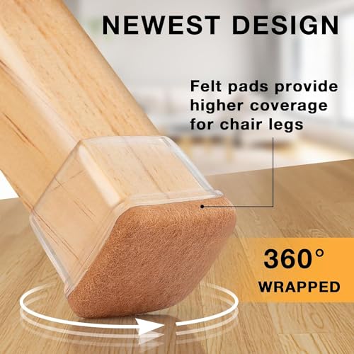 24-Pcs Extra Large Square Silicone Chair Leg Floor Protectors | Thick & Durable, Protect Hardwood Floors from Scratches & Noise, Fit Dining Table & Bar Stool Legs (Fits 1-2/5" to 1-4/5") - size: XL - 24 Pcs - Clear