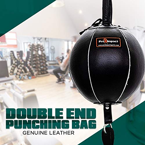 Genuine Leather Double End Boxing Punching Bag - Speed Striking & Dodge Training Ball for MMA, Muay Thai, Boxing, Gym Workout - Includes Cords & Hooks for Easy Setup - size: 7 Inch