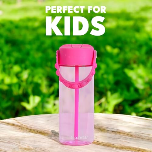 Elemental Water Bottles for Kids - Splash Kids Water Bottle for School with Pop-it Handle - BPA Free Tritan Plastic Water Bottle with Straw Leak Proof when Spout is Closed - Hot Pink - 18oz - color: Hot Pink