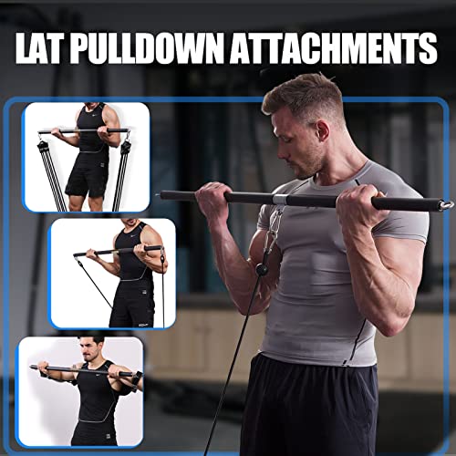 Non-Detachable LAT Pull Down Bar Cable Attachments for Gym, LAT Pulldown Attachments, Straight Bar, Resistance Band Bar for Weightlifting Workout - color: Long bar 1