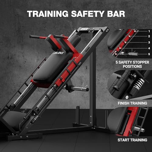 JELENS Leg Press Hack Squat Machine, Leg Machine for Home Gym with Linear Bearing, L11 Professional Adjustable Leg Exercise Machine, Lower Body Workout - color: Red, size: 190LB Black Weights Package
