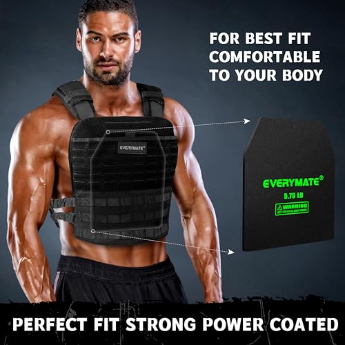 EVERYMATE Tactical Weighted Vest Plates – 3.75/5.75/8.75/14.5/19.75LB Pairs – Insert Weighted Vest Plates- Contoured Ergonomic Fit – WODs, Strength Training, Running, Weight Plates for Vest - color: 5.75LB*2, size: Straight