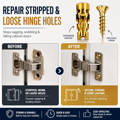 100 PCS Hinge Repair Screw 6×14mm Short Expansion Screw Set for Cabinet Hinge Repair & Stripped Thread Restoration, Secure Cabinet Door Fastening