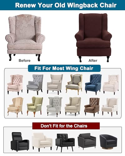 CRFATOP 2 Piece Stretch Wingback Chair Cover Printed Wing Chair Slipcovers Spandex Fabric Wingback Armchair Covers with Elastic Bottom for Living Room Bedroom Wingback Chair,C28 - color: Color C28
