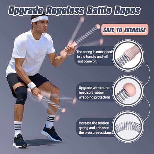 2nd Gen Ropeless Battle Ropes for Home Gym, Heavy Duty Portable Cordless Battle Ropes with Integrated Spring (No Screws), Weighted Exercise Rope for Men & Women, HIIT Workout Equipment - color: pink