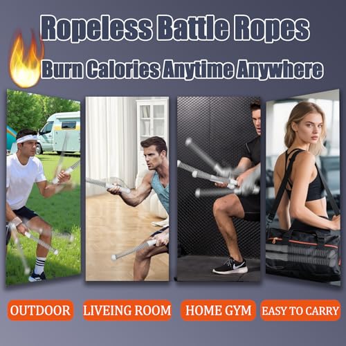 2nd Gen Ropeless Battle Ropes for Home Gym, Heavy Duty Portable Cordless Battle Ropes with Integrated Spring (No Screws), Weighted Exercise Rope for Men & Women, HIIT Workout Equipment - color: gray