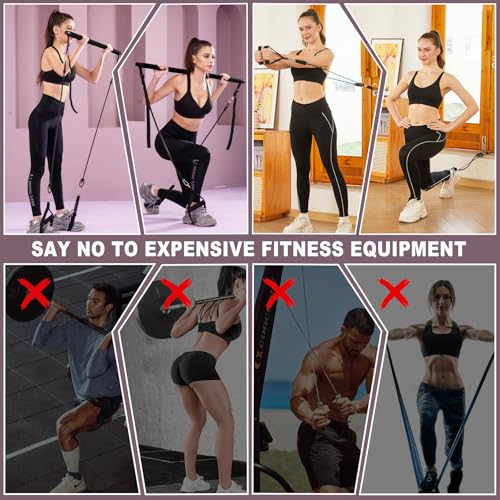 Pilates bar kit Multiple Fitness bar with Resistance Bands, Ab Rollers.Core Strength Training Equipment. Squat Machine for Men and Women.Portable Home Gym Pilates bar kit for Full Body Training Women - style: Basic black