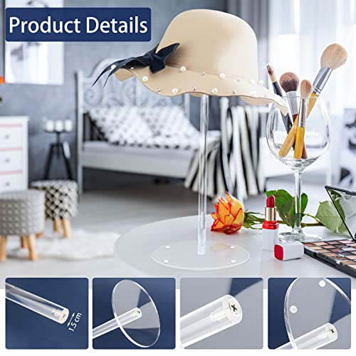 Acrylic Hat Stand and Wig Display Rack, 2pcs 17" Clear Hat Stands, Adjustable Height Hat Holder, Round Barbell Base - size: Round Base