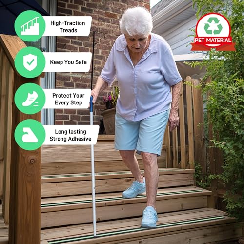 LifeGrip Anti Slip Traction Tape with Glow in the Dark Green Stripe, 2"x38' | Best Grip Tape, Friction, Abrasive Adhesive for Stairs, Tread Steps, Indoor and Outdoor, Waterproof, Visiable at Night - color: Black/Green, size: 2" X 38'
