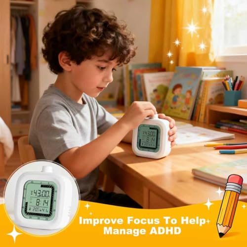 Visual Timer, 60 Minutes Countdown & Countup Timer, Digital Alarm Clock with Temperature and Humidity Monitor, 4 in 1 Multifunctional Desk Clock for Kids Study, Kitchen, Office and Home,Black - color: Black