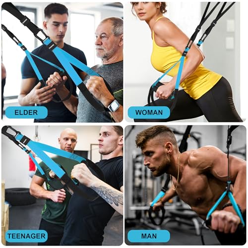 Home Resistance Training Kit | Full-Body Workout with Suspension Trainer Straps, Door Anchor, Handles, and Carrying Bag | Complete Home Gym Equipment - color: Blue