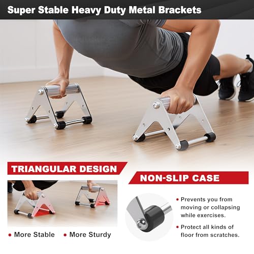 Stainless Steel Push Up Bars, 660 lb Capacity, Black | Reinforced A-frame, raised handles, wide non-slip feet, 660 lb capacity, and ready-to-use set for bodyweight training. - color: White