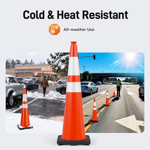 HiGiant 36 Inch Traffic Cones 8 Pack, Orange Safety Cone with Weighted Base, High-Visibility and Impact-Resistant, for Parking, Road Construction, Drivers Training, Driveway - size: 36 Inch