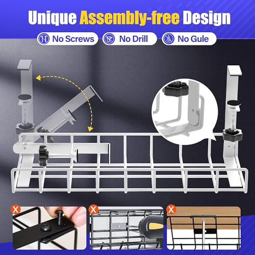 Under Desk Cable Management Tray, Xpatee Upgraded Wire Management No Drill No Screws, Cable Tray with Clamp for Wire Organizers, Computer Cord Rack for Office, Home - No Damage to Desk White - color: White
