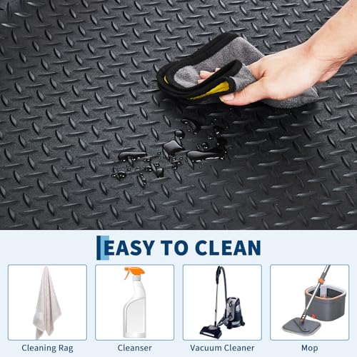 Garvee 7.5 x 16 ft Garage Floor Mat, 2.8 mm Thickened Flooring Roll Diamond Plate PVC Rubber Trailer Mat, Non-Slip Floor Protector Mat for Garage, Warehouse, Gyms, Trailer, SUV