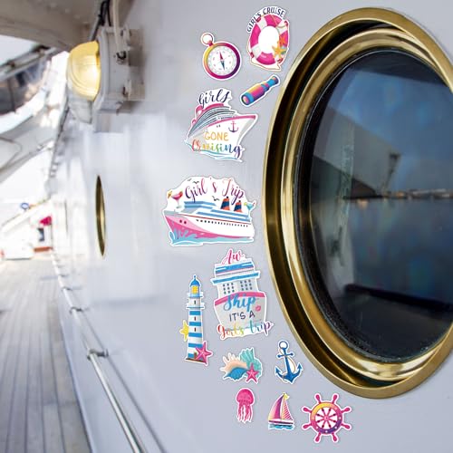 Kanayu 12 Pieces Cruise Door Magnets Decorations, Sea Navigation Ship Car Refrigerator Magnets Stickers Anchor Cruise Cabin Door Fridge Magnetic Decorations for Cabin Carnival Party(Cute Style) - style: Cute Style