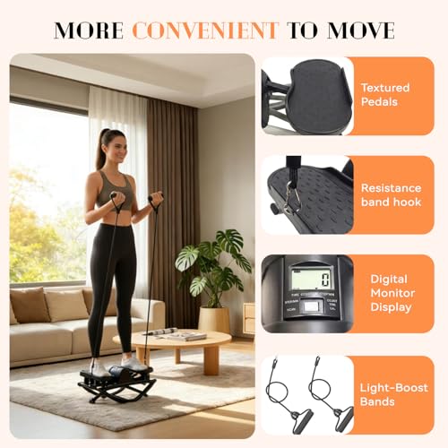 Rock Stepper with Resistance Bands - Ultra-Quiet Hydraulic Lateral Stepper, Fully Assembled Side to Side Step Rocker for Home Office, 250LBS Capacity - color: Black