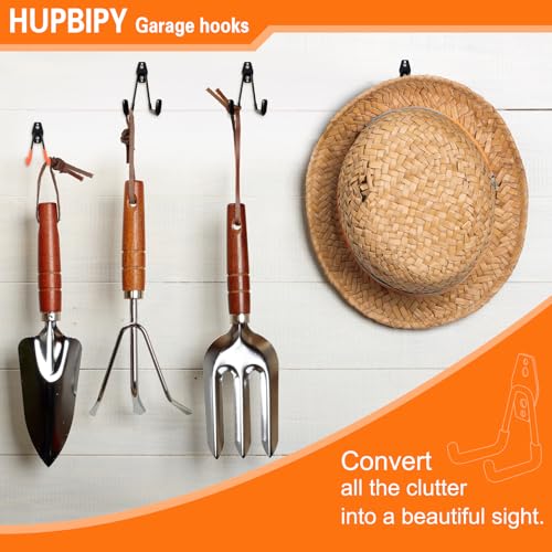 HUPBIPY 26 Pack Garage Hooks Heavy Duty Utility Steel with Anti-Slip Coating Wall Mount Storage Organizer for Hanging Power and Garden Tools, Ladders, Hose, Bikes, Ropes, Bulk Items, and More | Storage Organizer With a non-slip coating for Hanging Bicycle