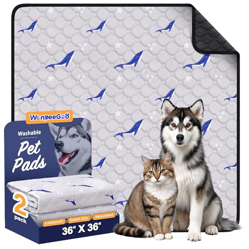 Washable Dog Pee Pads, Non-Slip Waterproof, 36 x 36 in, 2 Pack, Dolphin | Super absorbent, waterproof and non-slip; washable, reusable dog pads for crates, playpens, floors, furniture and travel - color: Dolphin Pattern, size: 36"x36"(Pack of 2)