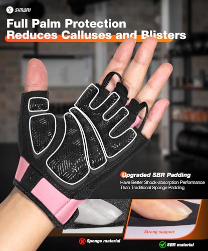 SIMARI Breathable Workout Gloves with Cushion Pad/Grip/Reduce Calluses, Weight Lifting Gloves for Gym Exercise, Cycling, Weightlifting Training, Fitness, Pilates, Kayaking, Gift for Men & Women - color: 2-Pink, size: Small