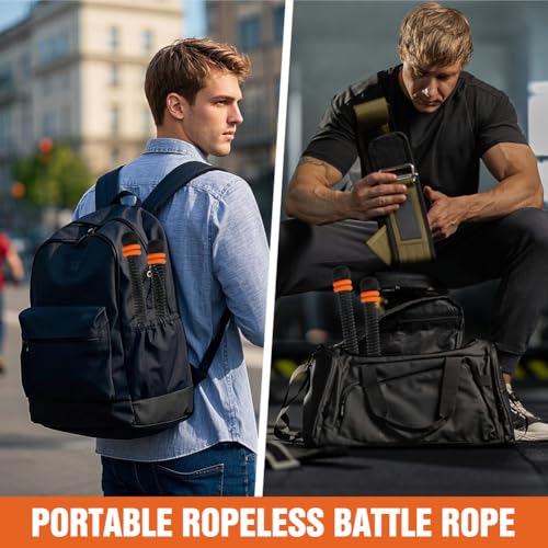 Ropeless Battle-Ropes (2-Pack) Portable Workout Ropes for HIIT Workouts,Cardio & Muscle Training, Low-Impact Training Heavy Duty Arm Exerciser for Strength Training - color: Black
