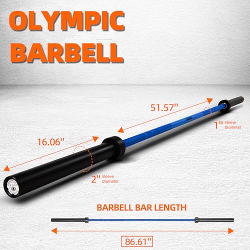 Fitvids Olympic Cerakote Barbell for Home & Commercial Gyms, 190K PSI Tensile Strength Rated for up to 1500LB Capacity - color: Blue