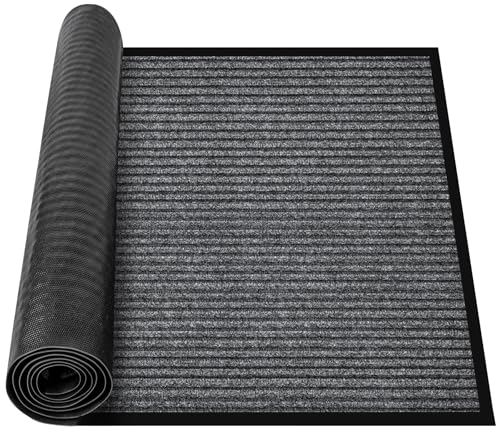 MYFAMIREA Commercial Floor Mat 3' x 5' Extra Large Front Door Industrial Rug Heavy Duty Brush Step Entrance Mat Weather Utility Rug with Non Slip Rubber Backing Low Profile for Entryway, Charcoal Grey - size: 3 x 5 Feet