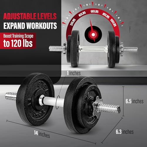 Yes4All Old School Adjustable Dumbbell Set with Weight Plates, Star Lock Collars/Connector, 40lbs to 200lbs Adjustable Weight Plates Set - color: E. Barbell 50LB or 25LB Dumbbell Pair - Black