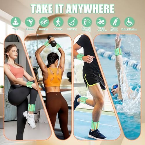 BECOJADDE Ankle Weights for Women Wrist Weights Set of 2 (1 lb/2 lb Each) Adjustable Arm Leg Weight for Womens Men Suitable for Walking Swimming Running Pilates Yoga Gym - color: Green Orange, size: 4lb Pair (2lb Each)