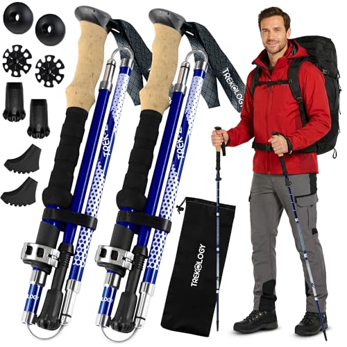 Trekology Trek-Z Collapsible Hiking & Trekking Poles - Balance Support for Seniors, Women, and Men, 2pc Per Set - color: EVA Blue, size: 100–120 cm (for Height: 4’11” to 5’10”)