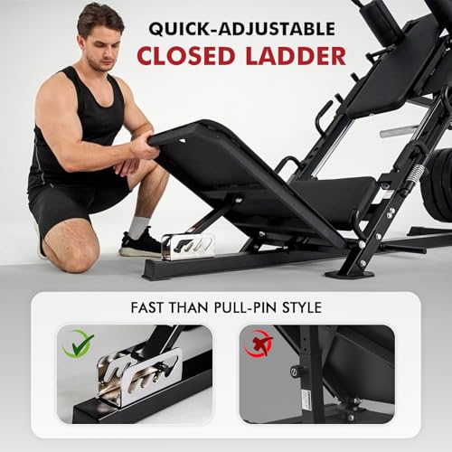 Mikolo Leg Press Hack Squat Machine Combo, Leg Press Machines for Home Gym with Linear Bearing, Hack Squat Machine with Rear and Front Band Pegs, Leg Machine for Full Range Leg Training - style: DD09 Lean (Space-Saver)