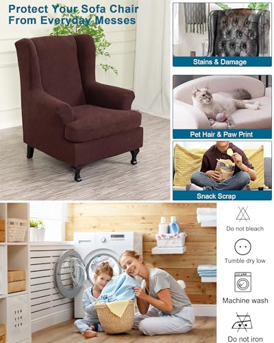 CRFATOP 2 Piece Stretch Wingback Chair Cover Printed Wing Chair Slipcovers Spandex Fabric Wingback Armchair Covers with Elastic Bottom for Living Room Bedroom Wingback Chair,C28 - color: Color C28