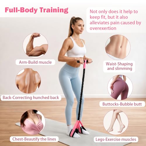 Pedal Resistance Band with Handle, 6-Tube Elastic Foot Pedal Resistance Band, Natural Rubber Ankle Puller Sit-up Exercise, Multifunction Fitness Band for Abdomen, Waist, Arm, Leg Stretching Training - color: Upgraded-Black Pink