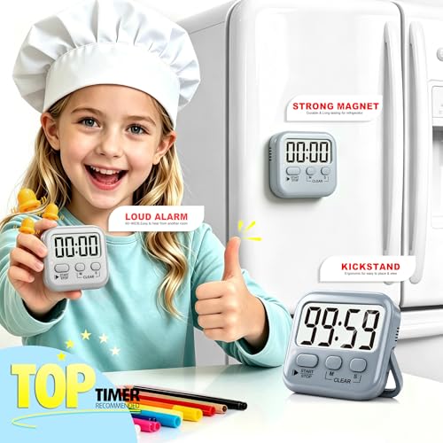 Antonki 2 Pack Digital Timer for Kids, Magnetic Countdown Kitchen Timers for Cooking, Egg, Classroom, Teacher, Exercise, Study, Oven - Battery Included - color: Space Grey