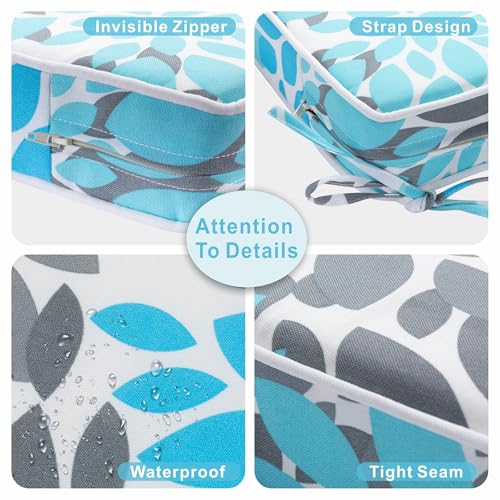 JMGBird Outdoor Bench Cushion Waterproof Outdoor Cushions with Ties | Outdoor Bench Cushions 48x18 Furniture Window Seat Cushions indoor Outdoor Swing Cushions - color: Light Blue and Grey, size: 48×18 Inch