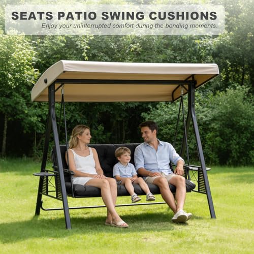 Porch Swing Cushions,Outdoor Cushions 3 Seater Replacement with Backrest, Waterproof Thickened Bench Cushion with Ties for Porch, Patio,Outdoor, Backyard and Garden (Black 60 * 40 in) - color: Black, size: 60x 40 inches