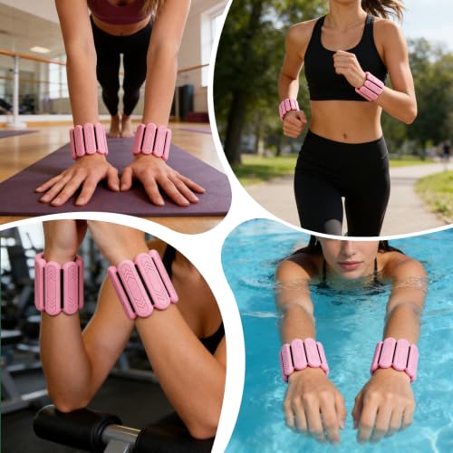 Wrist & Ankle Weights for Women Men, 1lb/2lb/4lb Set of 2 - Adjustable Wearable Weighted Bands, Waterproof Silicone Arm & Leg Weights for Pilates, Yoga, Walking, Dance, Home Workout & Gym - color: Pink, size: 1lb each weight (2lbs Pair)