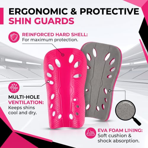 Soccer Shin Guards and Socks for Toddler Kids, Lightweight Soccer Shin Pads & Sleeves Equipment, Protective Defender Gear for 3-6 Years Old Children Boys Girls Sports Game - color: Pink