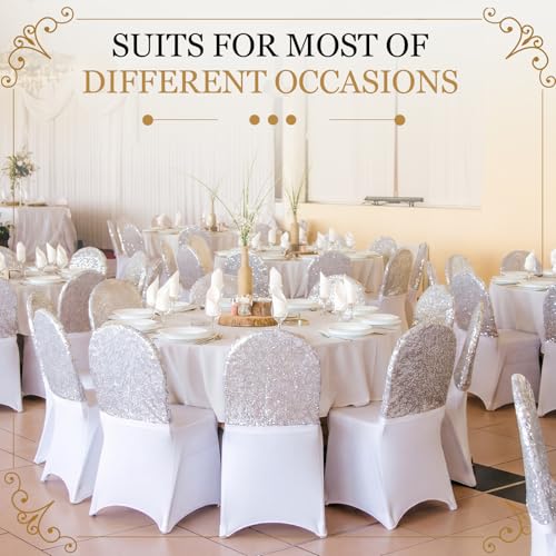 20 Pcs Silver Sequin Chair Back Covers 16x16 Inches Double Sided Glitter Stretch Folding Chair Sashes Stretch Slipcovers for Wedding Banquet Reception Baby Shower Party Decorations