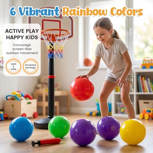 Amor Present 8PCS Inflatable Playground Balls, 8.5Inch Bouncing Sensory Balls with Hand Air Pump, for Kids Birthday Parties