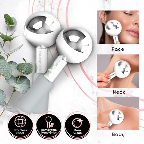 Ice Globes for Facials | Unbreakable Steel Cooling Roller | Cryo Sticks for Face | Massager for Face Neck & Eyes | Skin Care for Dark Circles, Puffiness, Wrinkles, Collagen Production (Gray) - color: Gray