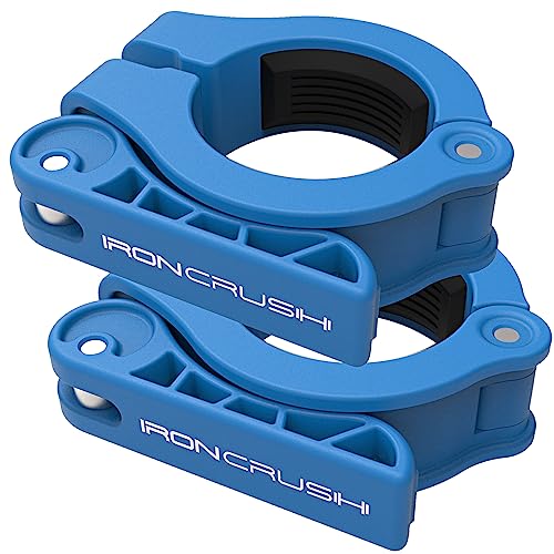 Iron Crush Olympic Barbell Clips - Adjustable & Slim Gym Clamps for Maximum Weight Capacity - Quick Release Barbell Collar Bar Locks for Weight lifting Fitness Training (Blue) - color: Blue